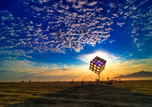 This photograph of the art installation "Groovik's Cube" taken at sunset at the Burning Man festival in Black Rock Desert was brought to you in this blog article by Octa, creators of the Monkey Kit iPad stand.